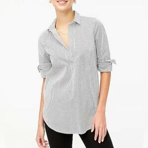 J. Crew Black and White Striped popover Shirt